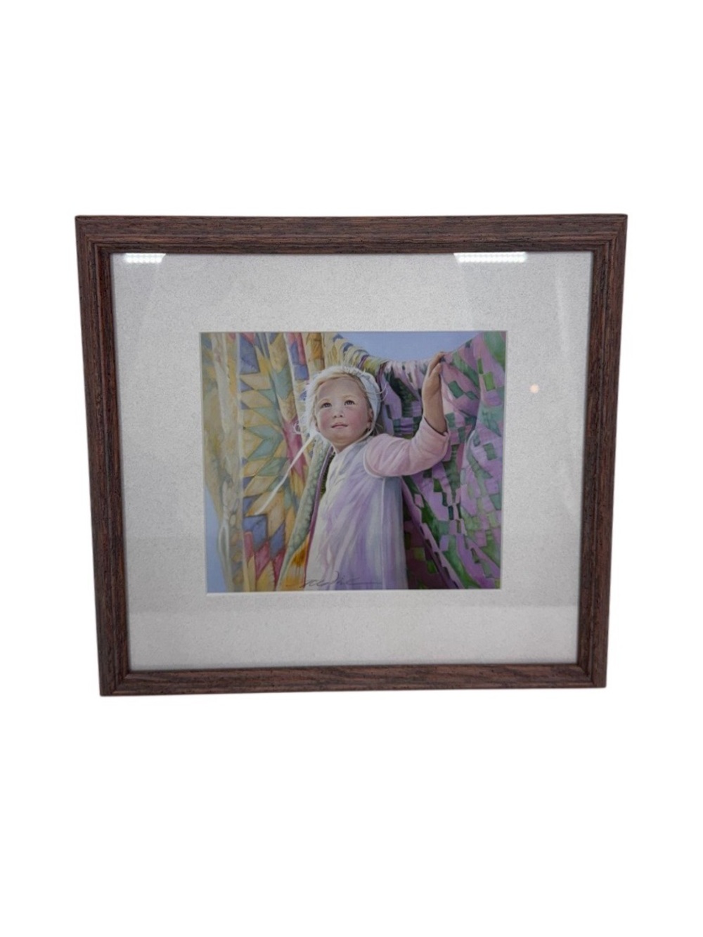 Nancy A Noel Amanda Little Amish Girl With Quilt Framed Signed Print